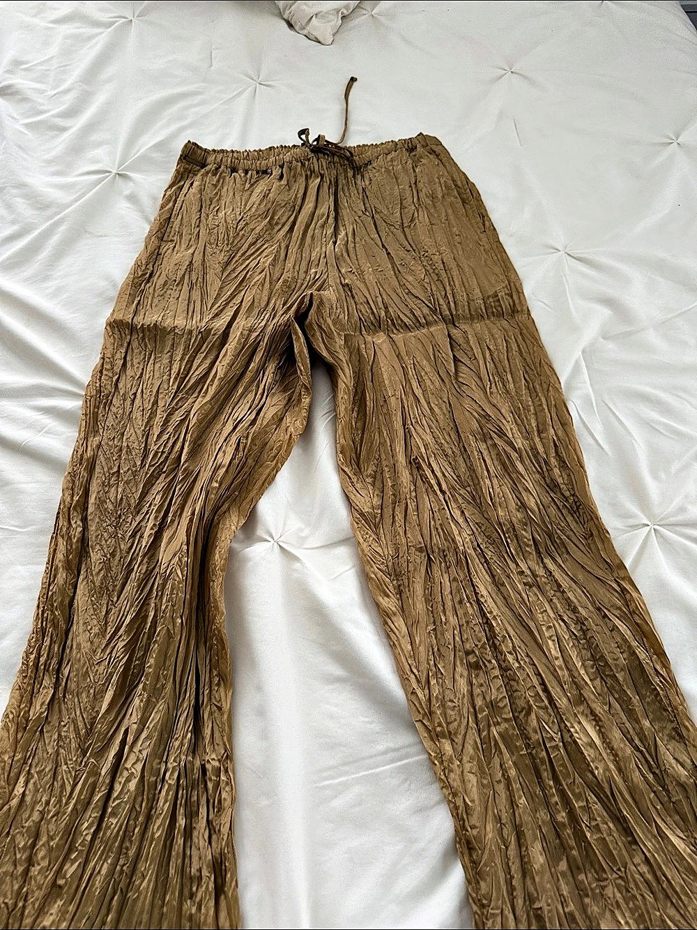 J.Crew New Soleil Pant in Crinkled Viscose Blend Wide Leg Brown Medium